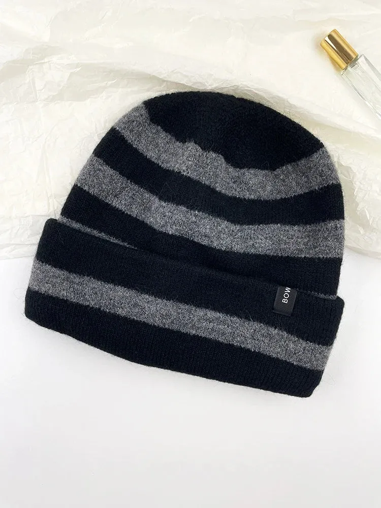 Sohiwoo Striped Knitted Beanies Hats For Women&Men Winter Plush Warm Skullies Hat Unisex Outdoor Coldproof Ski Ear Protection Caps Gorro