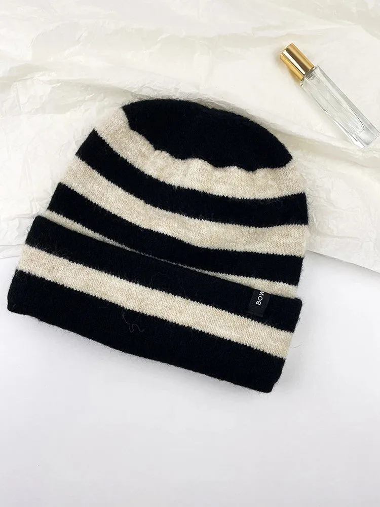 Sohiwoo Striped Knitted Beanies Hats For Women&Men Winter Plush Warm Skullies Hat Unisex Outdoor Coldproof Ski Ear Protection Caps Gorro