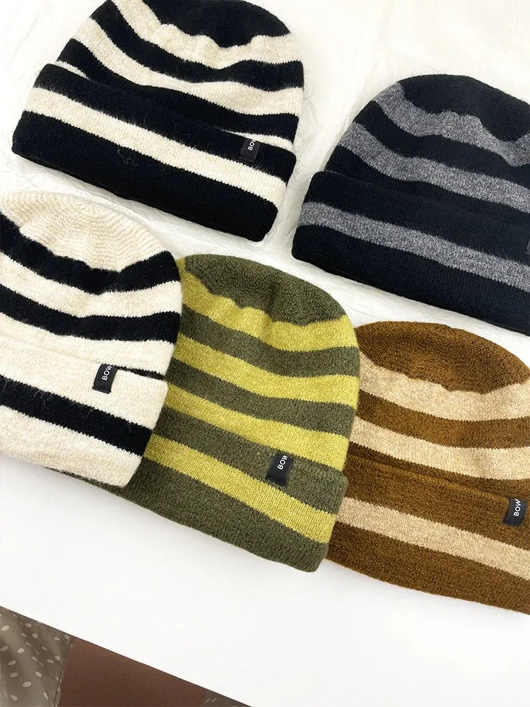 Sohiwoo Striped Knitted Beanies Hats For Women&Men Winter Plush Warm Skullies Hat Unisex Outdoor Coldproof Ski Ear Protection Caps Gorro