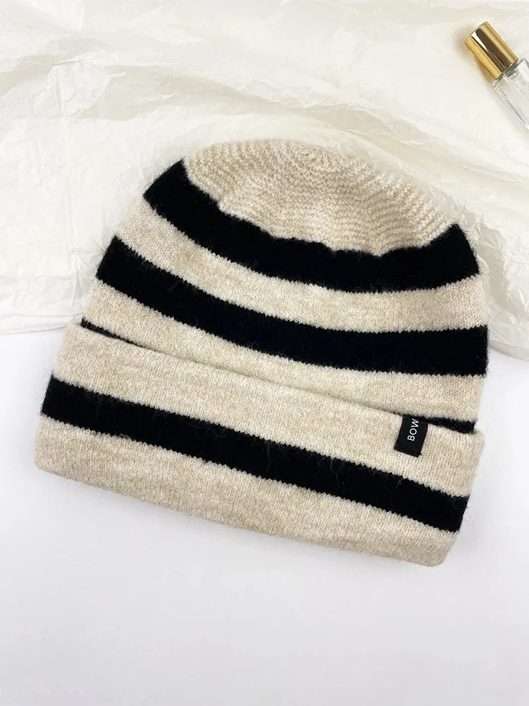 Sohiwoo Striped Knitted Beanies Hats For Women&Men Winter Plush Warm Skullies Hat Unisex Outdoor Coldproof Ski Ear Protection Caps Gorro