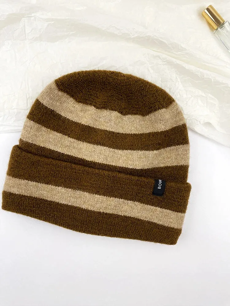 Sohiwoo Striped Knitted Beanies Hats For Women&Men Winter Plush Warm Skullies Hat Unisex Outdoor Coldproof Ski Ear Protection Caps Gorro