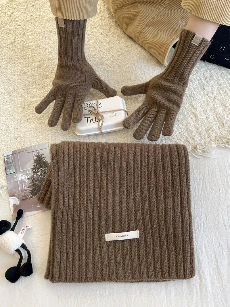 Sohiwoo Wool Neck Scarf Gloves Two Piece Set For Women&Men Winter Thicken Warm Beanies Hats Unisex Outdoor Coldproof scarf Gloves Set