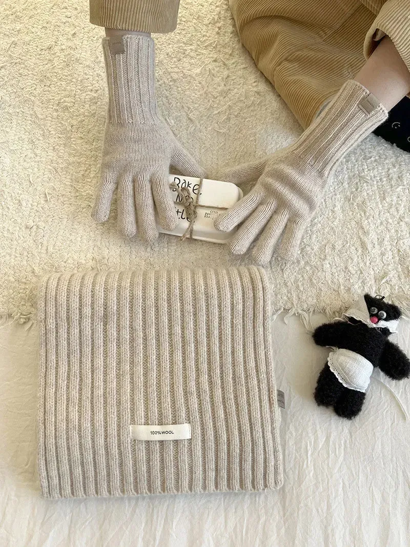 Sohiwoo Wool Neck Scarf Gloves Two Piece Set For Women&Men Winter Thicken Warm Beanies Hats Unisex Outdoor Coldproof scarf Gloves Set