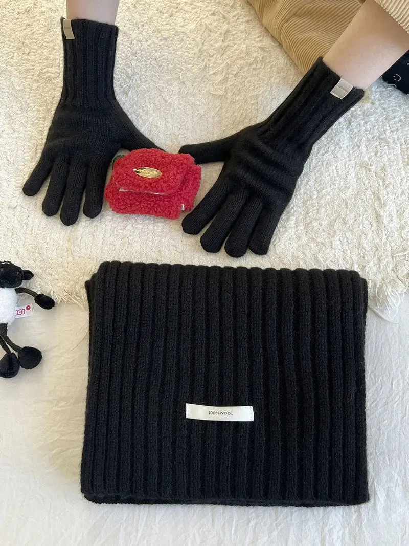 Sohiwoo Wool Neck Scarf Gloves Two Piece Set For Women&Men Winter Thicken Warm Beanies Hats Unisex Outdoor Coldproof scarf Gloves Set
