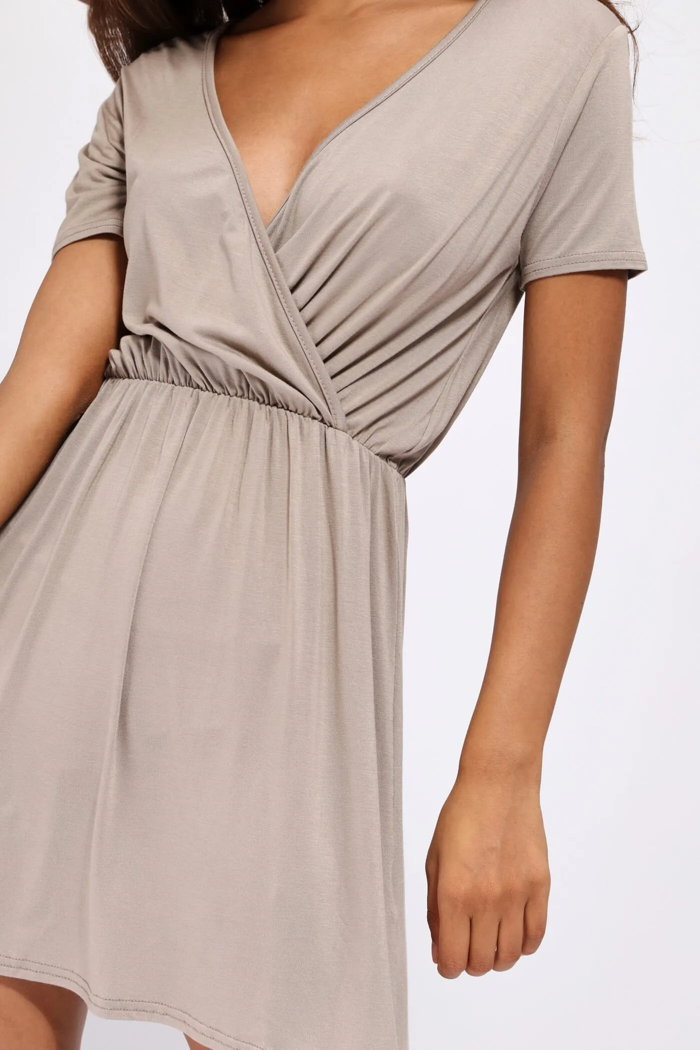 Taupe Front Wrap Skater Dress