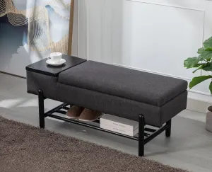 timeless Storage Bench Linen End of Bed Ottoman Bench with Wooden Shoe Rack and Coffee Table, Modern Upholstered Long Seating Bench Entryway Bench for Hallway Foyer Living Room Bedroom, Green
