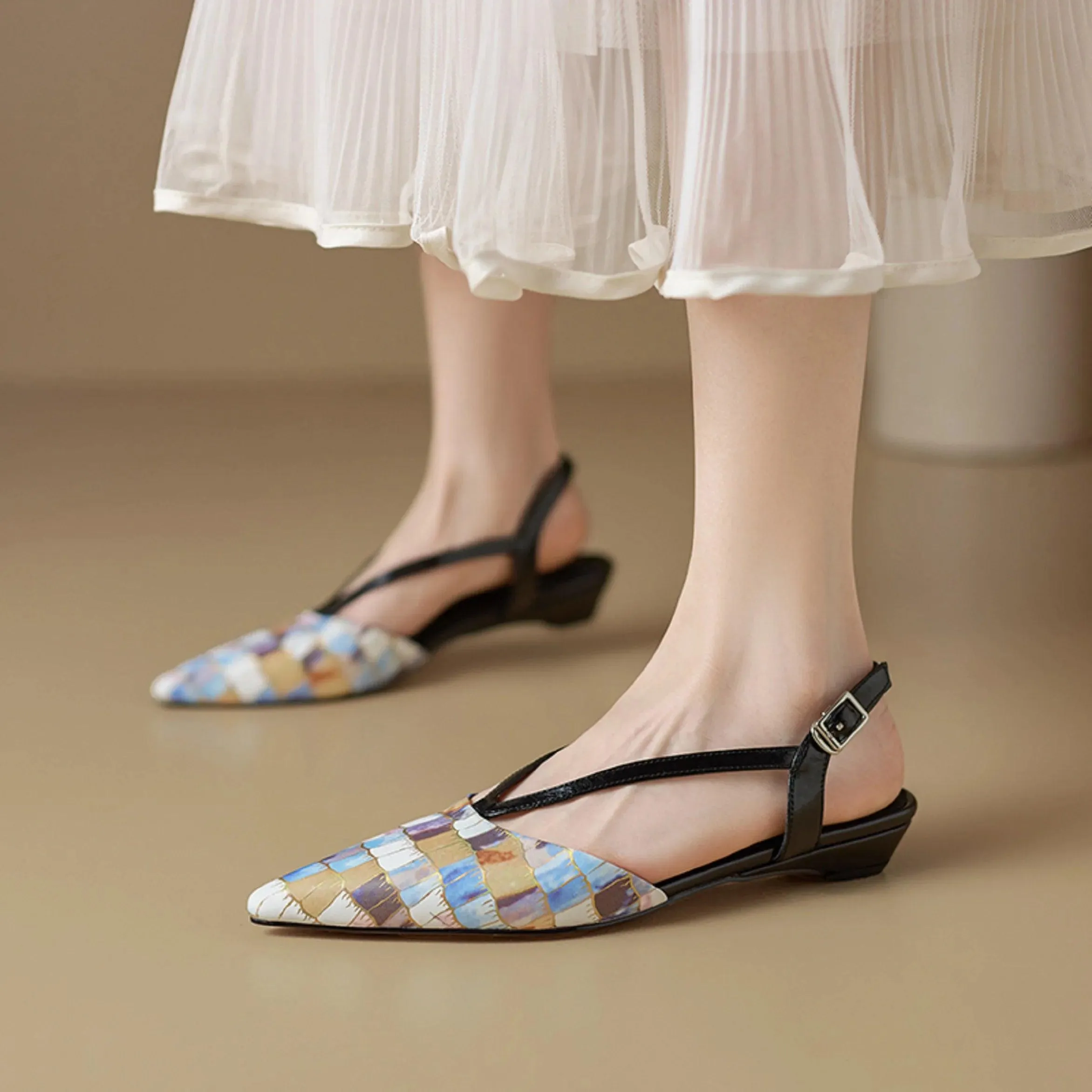 TSS25 Women's Casual Shoes - Leather Low Heel Sandals