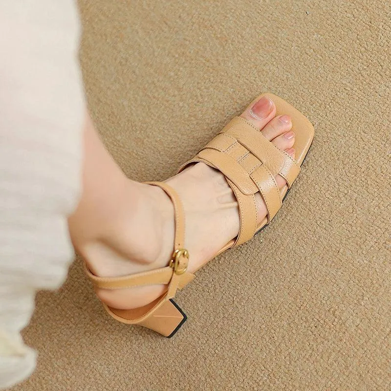 TSS87 Women's Casual Shoes - Leather Sandals - Thick High Heels