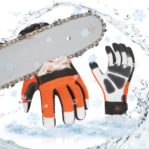 VGO 0°C/32°F COLDPROOF Winter Chainsaw Gloves, 12-Layer Chainsaw Protection, Safety leather Work Gloves, Mechanic Gloves(Orange, GA8912FW)