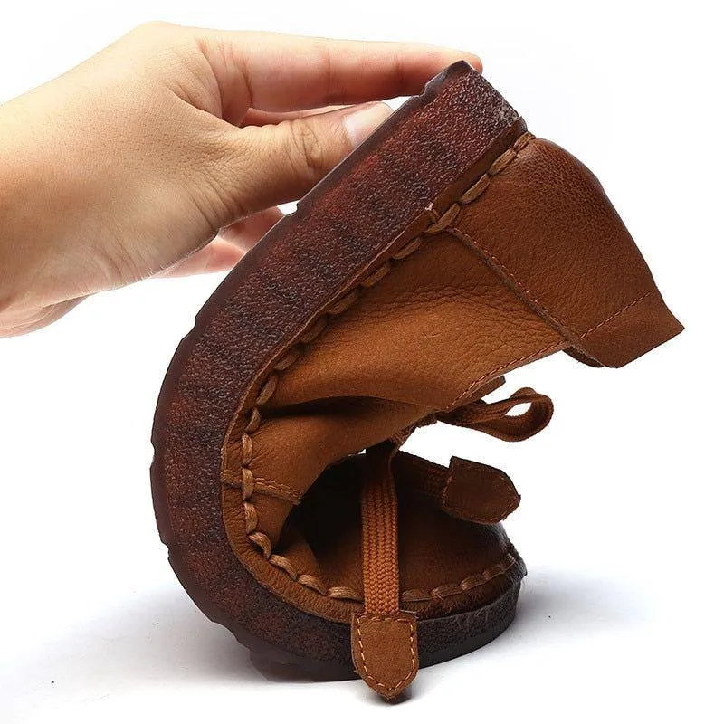 Women's Casual shoes Loafers Handmade Brown Flats 7210