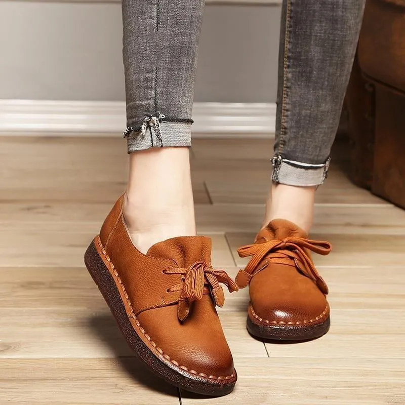 Women's Casual shoes Loafers Handmade Brown Flats 7210