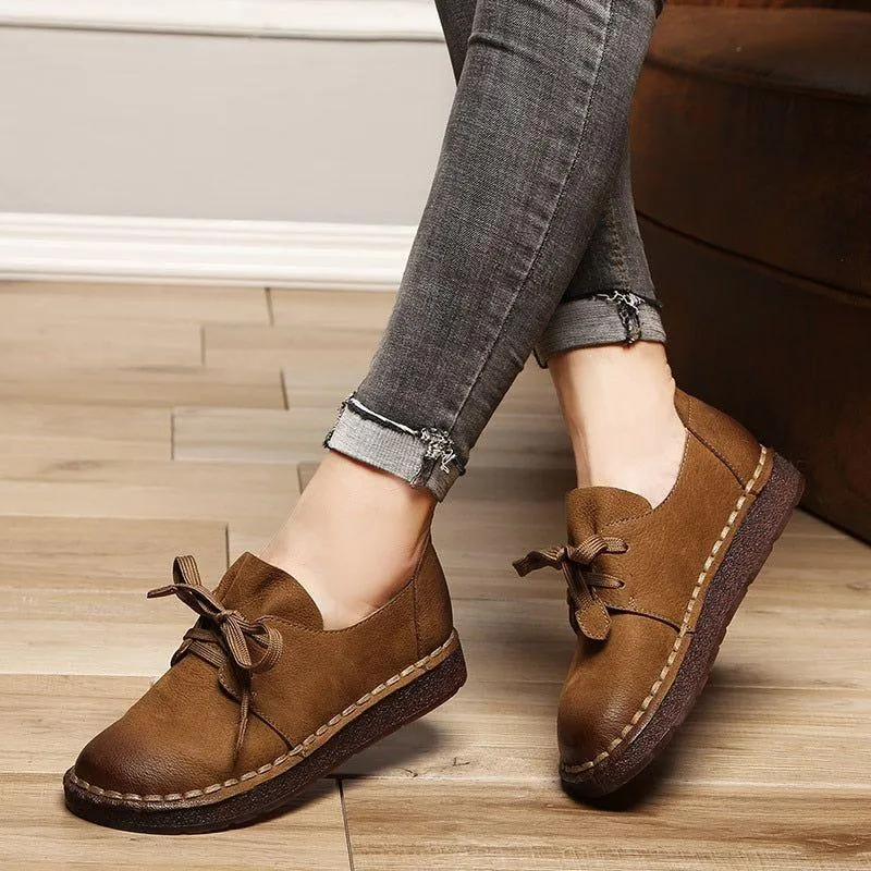 Women's Casual shoes Loafers Handmade Brown Flats 7210