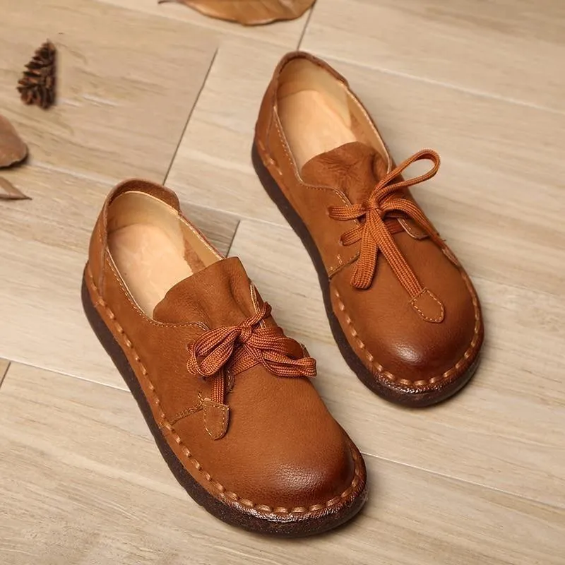 Women's Casual shoes Loafers Handmade Brown Flats 7210