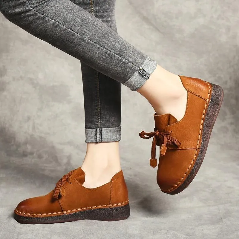 Women's Casual shoes Loafers Handmade Brown Flats 7210