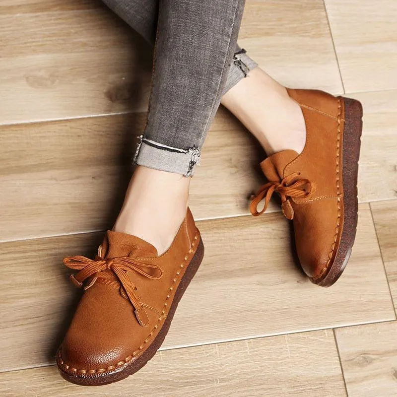 Women's Casual shoes Loafers Handmade Brown Flats 7210