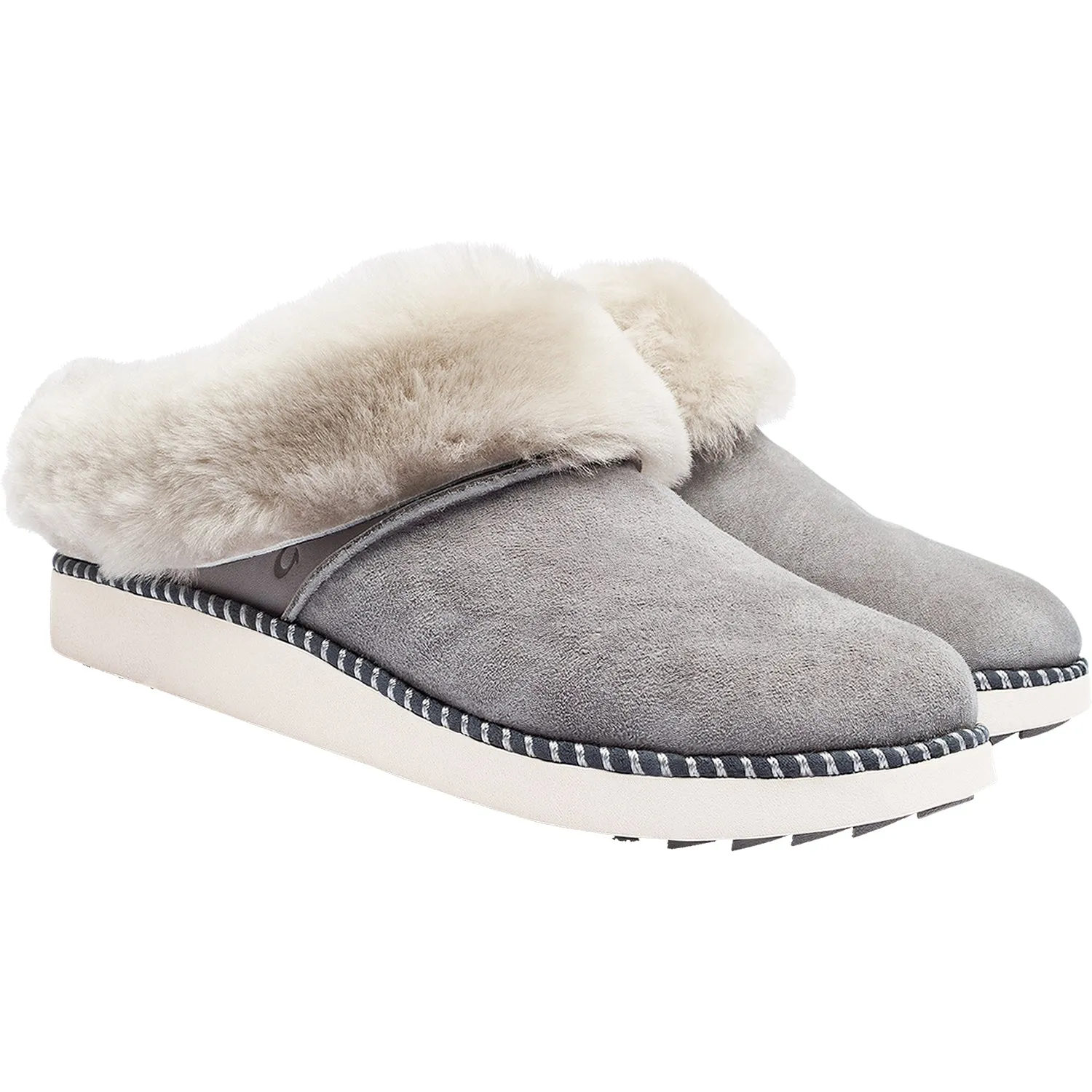 Women's OluKai Ku'i Fog/Mist Grey Leather/Shearling