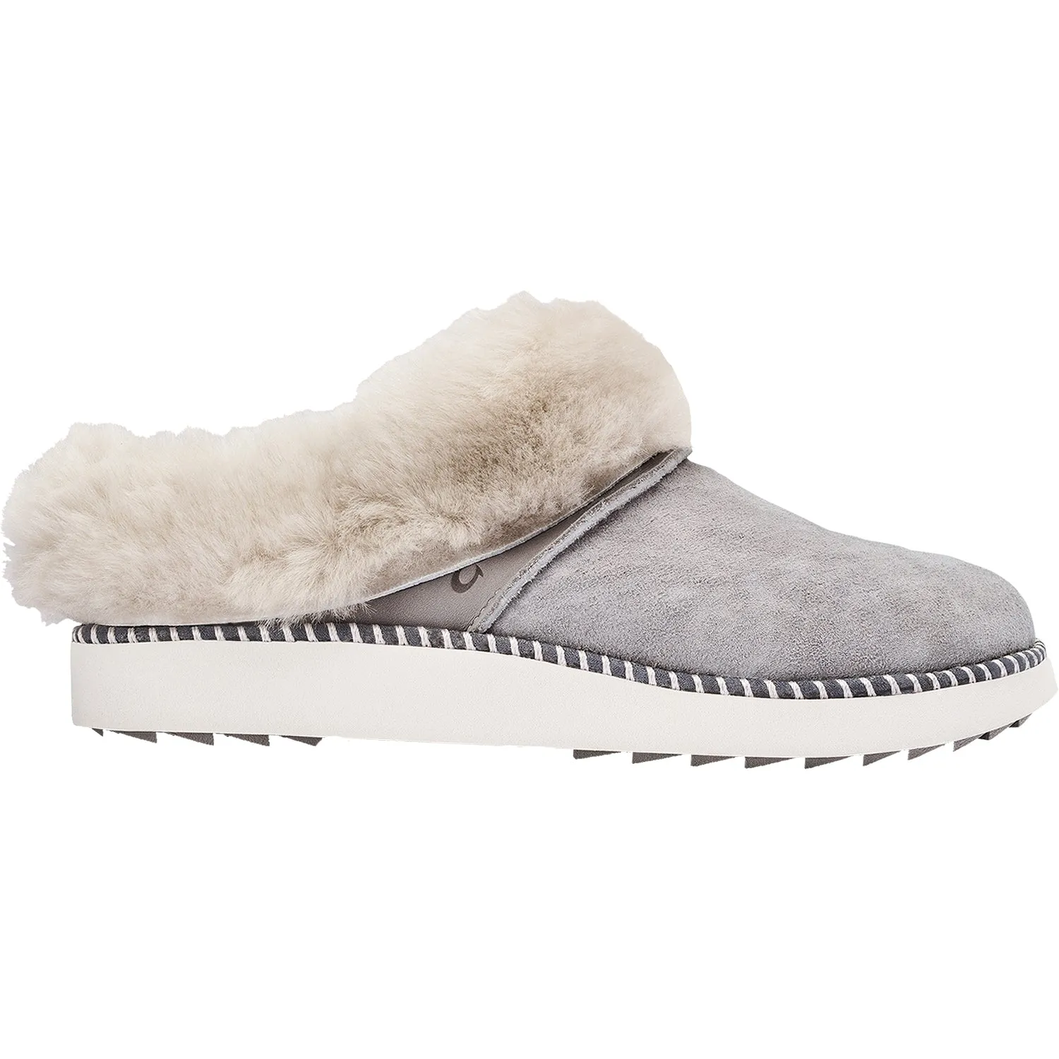 Women's OluKai Ku'i Fog/Mist Grey Leather/Shearling