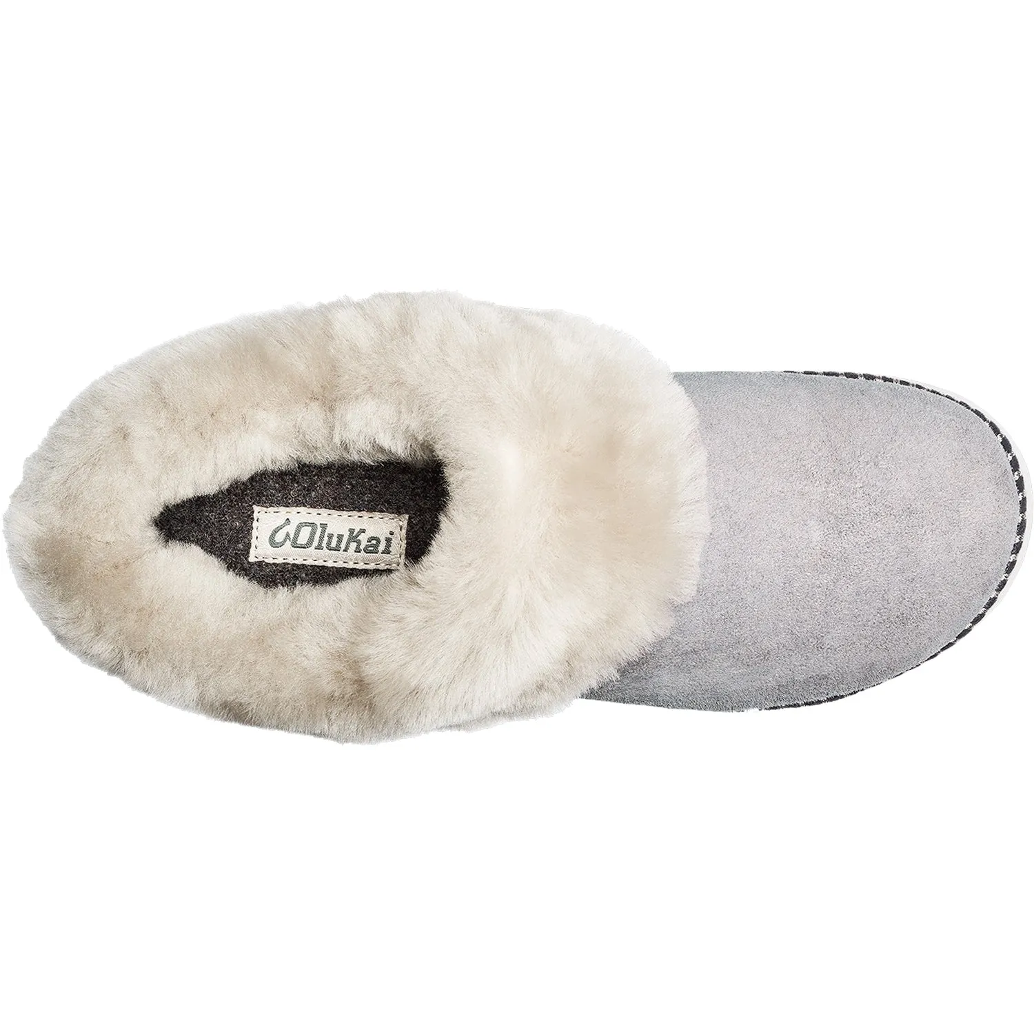 Women's OluKai Ku'i Fog/Mist Grey Leather/Shearling