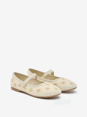 Yellow Off-White Floral Embroidered Ballerina