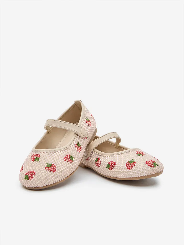 Yellow Pink Strawberry Embroidered Ballerina